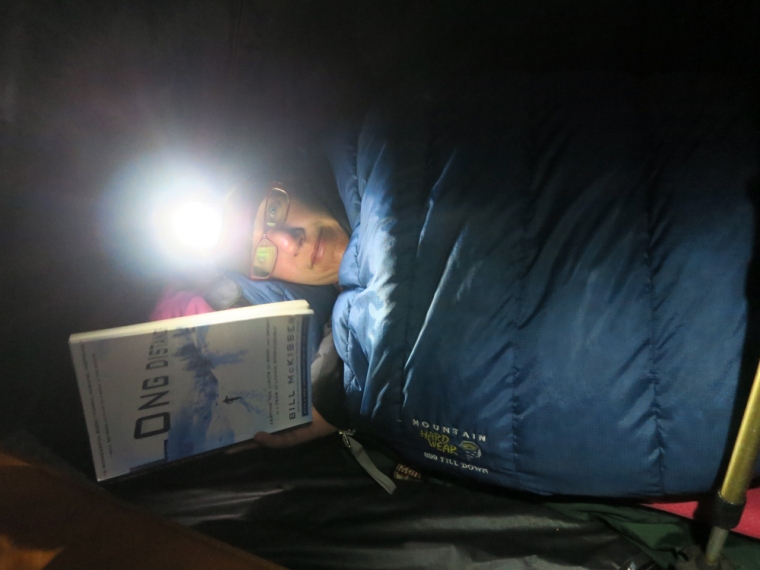 It feels great to relax in my sleeping bag knowing I am not going to have to hike off into the dark woods to empty.