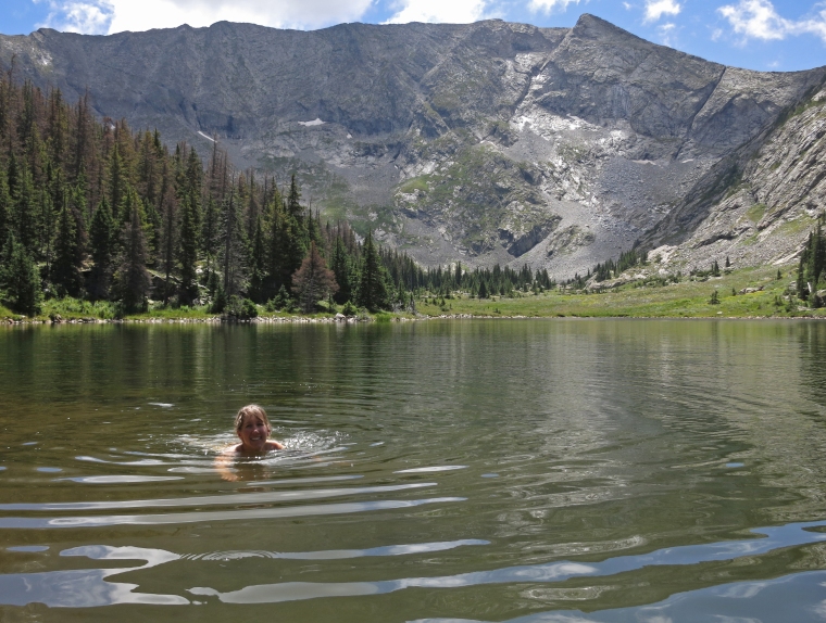 However, the clouds did part enough that I got some glorious backcountry lake swimming in.