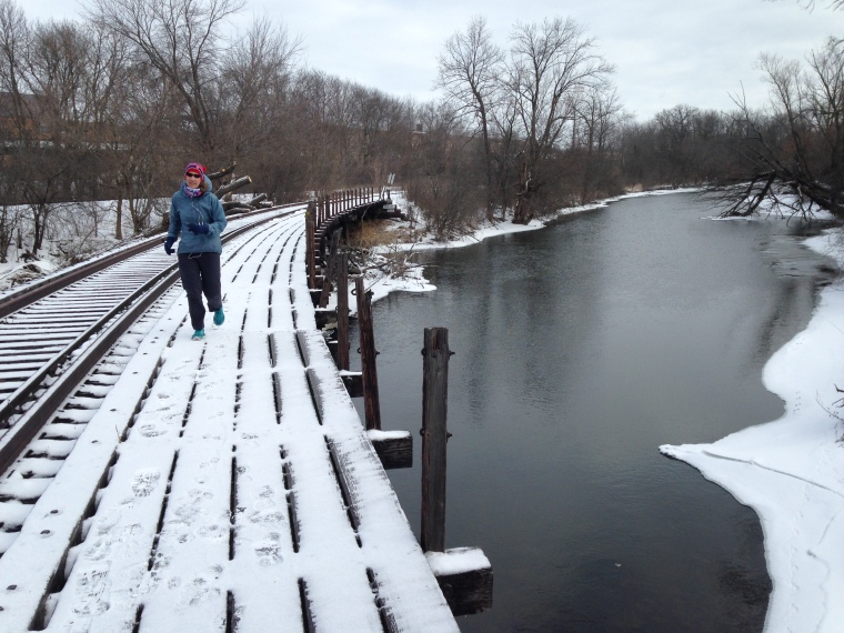 Running along the trestle at the Fox River Sanctuary where I used to walk with my dad.